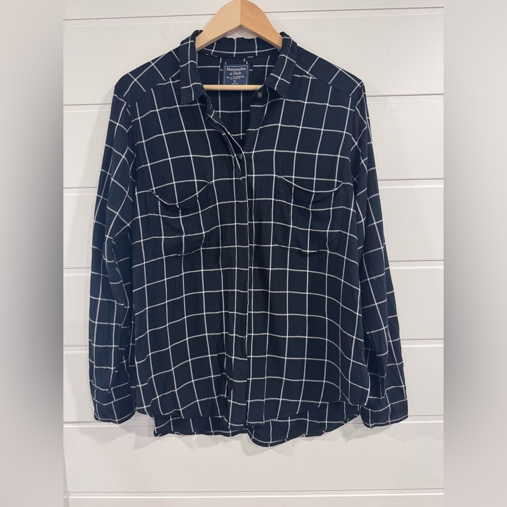 Abercrombie & Fitch Black and White Windowpane Button Down